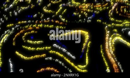 Arrière-plan noir avec rétroéclairage jaune et vert clair. Motion.arrière-plan lumineux avec particules brûlantes dans l'animation. 4K images de haute qualité Banque D'Images