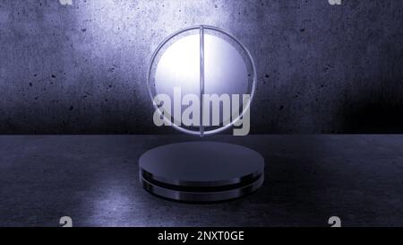 3d boule de lampe dans l'espace. Mouvement. 3D balle en apesanteur au-dessus du pied à l'intérieur. La bille de la lampe dans l'espace de 3D° se place sur le support. Banque D'Images