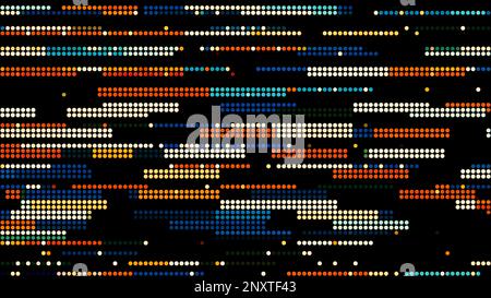 Arrière-plan noir. Mouvement. Petits cercles multicolores dans l'animation se déplaçant dans différentes directions avec des lignes. 4K images de haute qualité Banque D'Images