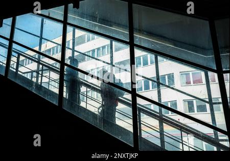 Photographie noir et blanc, U Bahnhof Nollendorfplatz, Berlin, Allemagne Banque D'Images