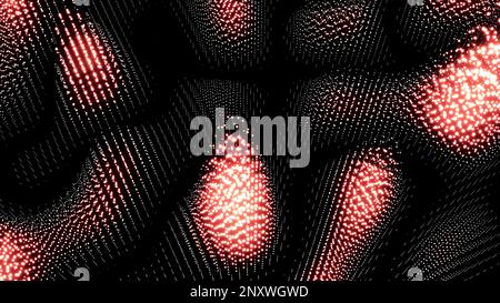 Arrière-plan géométrique avec des particules de mosaïque ondulées rouges et noires. Conception. Des collines colorées et instables de petits points Banque D'Images