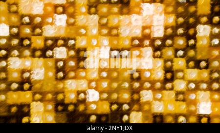 Fond vert et jaune avec mosaïque. Mouvement. Carrés lumineux de petite taille faits dans les graphiques d'ordinateur. 4K images de haute qualité Banque D'Images