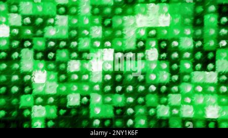 Fond vert et jaune avec mosaïque. Mouvement. Carrés lumineux de petite taille faits dans les graphiques d'ordinateur. 4K images de haute qualité Banque D'Images
