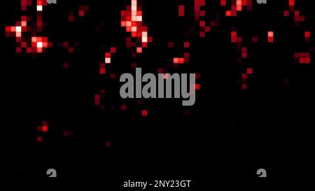 Arrière-plan gris et rouge. Mouvement. Carrés lumineux en pixels sur fond noir se déplaçant dans différentes directions au format 3D. 4K images de haute qualité Banque D'Images