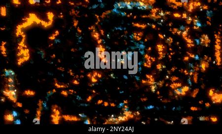 Blanc et orange. Mouvement. Arrière-plan noir avec animation 3D et reflets brillants. 4K images de haute qualité Banque D'Images