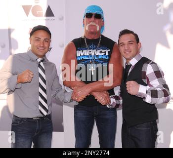 Eddie Alvarez, Hulk Hogan et Michael Chandler aux studios 2011 Sony de Spike TV, Culver City, CA, États-Unis. Crédit 10 décembre 2011 : mpi99/MediaPunch Banque D'Images