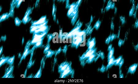 Fond holographique bleu fluo et noir. Mouvement. Des taches brillantes floues apparaissent et disparaissent sur fond noir, traversent l'inconscient Banque D'Images