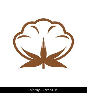 Icône en coton, emblème vectoriel isolé de production de matériaux organiques purs. Affiche monochrome blanche et marron pour l'industrie textile, destinée à la marque des vêtements et des vêtements. Étiquette pour fibre de qualité de tissu Illustration de Vecteur