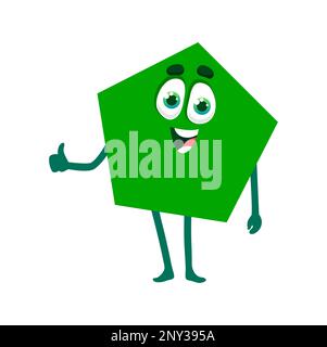 Caractère de forme mathématique du Pentaèdre, figure géométrique verte avec cinq côtés. Créature éducative vectorielle isolée pour enfants cours de mathématiques et de géométrie scolaires, élément de cours d'éducation Illustration de Vecteur