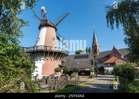 Moulin à vent, moulin à eau, moulin de couvent, Lahde, Petershagen, Minden-Luebbecke, Westphalian Mill Road, Westphalie-Lippe de l'est, Rhénanie-du-Nord-Westphalie Banque D'Images