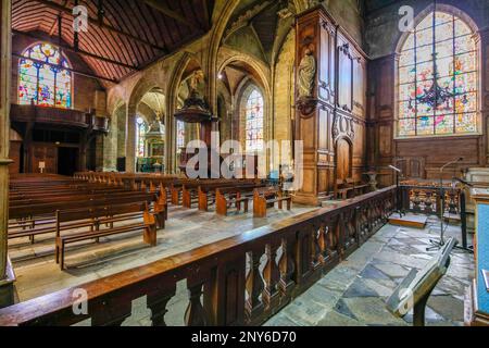 Intérieur de l'église gothique Eglise Saint-Sulpice, Fougères, département d'Ille-et-Vilaine, région bretonne Breizh, France Banque D'Images