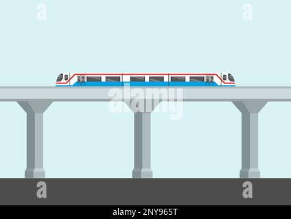 Train aérien avec vecteur plat de chemin de fer. Illustration de Vecteur