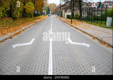 flèches de direction sur la route pavée à l'intersection, choix concept, aller à gauche ou à droite Banque D'Images