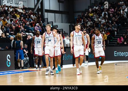 L'équipe de basket-ball de GB mens perd en Belgique 59- 88 lors d'une qualification à la coupe du monde FIBA à Newcastle vertu Arena le 24 février 2023. copyright caroljmoir/Alamy Banque D'Images