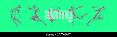 Modèles de personnes polygonales dans différentes poses. Liberté, leadership ou concept de développement. Les hommes dansent et sautent. Design pour le sport. 3D corps humain Illustration de Vecteur