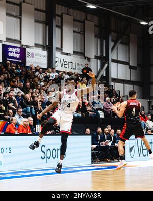 L'équipe de basket-ball de GB mens perd en Belgique 59- 88 lors d'une qualification à la coupe du monde FIBA à Newcastle vertu Arena le 24 février 2023. GB Amin Adamu. copyright caroljmoir/Alamy Banque D'Images