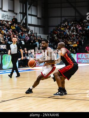 L'équipe de basket-ball de GB mens perd en Belgique 59- 88 lors d'une qualification à la coupe du monde FIBA à Newcastle vertu Arena le 24 février 2023. GB Kyle Johnson. Copyright caroljmoir/Alamy Banque D'Images