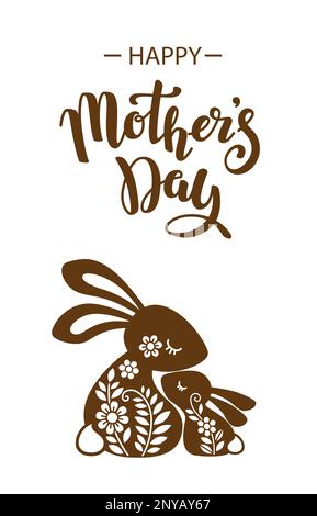 Illustration vectorielle de la famille des lapins et texte calligraphique Happy Mothers day Illustration de Vecteur