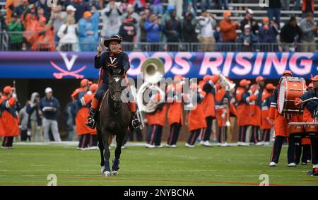 Virginia wide receiver Olamide Zaccheaus (4) runs against Duke during the  second half of an NCAA college football game in Durham, N.C., Saturday,  Oct. 20, 2018. Virginia won 28-14. (AP Photo/Gerry Broome