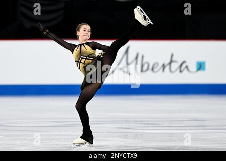 Olesya RAY (GER), dans le cadre du programme junior féminin, aux Championnats du monde juniors de patinage artistique 2023 de l'UIP, à l'aréna WinSport, on 1 mars 2023, à Calgary, au Canada. Credit: Raniero Corbelletti/AFLO/Alay Live News Banque D'Images