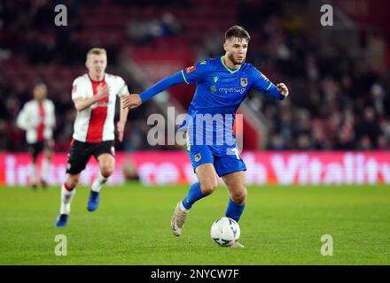 John McAtee de Grimsby Town lors du cinquième match de la coupe Emirates FA à St. Mary's Stadium, Southampton. Date de la photo: Mercredi 1 mars 2023. Banque D'Images