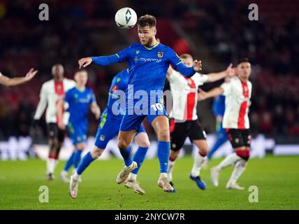 John McAtee de Grimsby Town lors du cinquième match de la coupe Emirates FA à St. Mary's Stadium, Southampton. Date de la photo: Mercredi 1 mars 2023. Banque D'Images