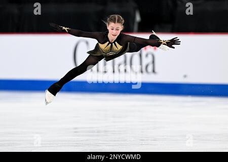 Olesya RAY (GER), dans le cadre du programme junior féminin, aux Championnats du monde juniors de patinage artistique 2023 de l'UIP, à l'aréna WinSport, on 1 mars 2023, à Calgary, au Canada. Credit: Raniero Corbelletti/AFLO/Alay Live News Banque D'Images