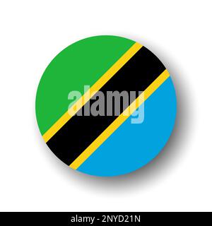 Drapeau tanzanien - icône en forme de cercle ou badge à vecteur plat avec ombre portée. Illustration de Vecteur