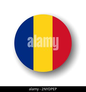 Drapeau de Roumanie - icône de cercle de vecteur plat ou badge avec ombre portée. Illustration de Vecteur