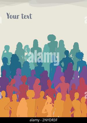 Femmes et filles multiculturelles.silhouette de face de portrait. Communauté sociale féminine de culture diversifiée. Égalité. Collègues. Autonomisation - inclusive Illustration de Vecteur