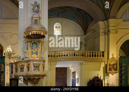 Basilique Cathédrale métropolitaine de Lima, chaire de vérité, Lima, Pérou Banque D'Images