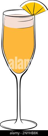 Cocktail de punch Mimosa sorbet décoré d'un coin orange. Illustration vectorielle classique pour boissons alcoolisées Illustration de Vecteur