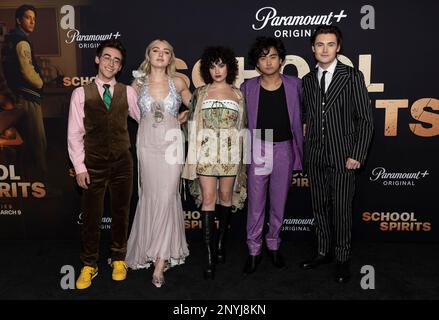 Los Angeles, États-Unis. 01st mars 2023. Nick Pugliese, Peyton List, Sarah Yarkin, Kristian Flores, et Spencer MacPherson assistent aux arrivées de la première de l'école Paramount Spirits au Masonic Lodge de Los Angeles, CA sur 1 mars 2023. (Photo de Corine Solberg/Sipa USA) crédit: SIPA USA/Alay Live News Banque D'Images