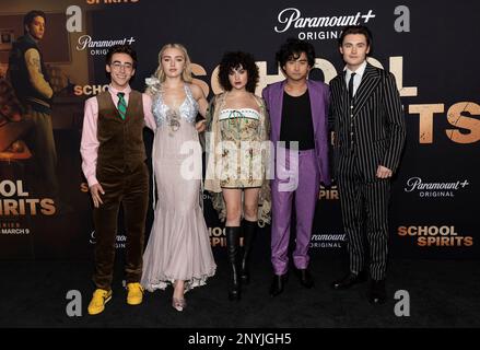 Los Angeles, États-Unis. 01st mars 2023. Nick Pugliese, Peyton List, Sarah Yarkin, Kristian Flores, et Spencer MacPherson assistent aux arrivées de la première de l'école Paramount Spirits au Masonic Lodge de Los Angeles, CA sur 1 mars 2023. (Photo de Corine Solberg/Sipa USA) crédit: SIPA USA/Alay Live News Banque D'Images