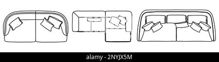 Concept ou ensemble conceptuel ou collection de canapés causeuses de différentes perspectives sur blanc. 3d illustration en tant que métahor pour l'architecture et dans Banque D'Images