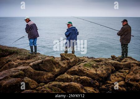 Les pêcheurs de la Baie des Sables spéciaux,AV de la Pierre Longue, Le Croisic, Guérande, Loire Atlantique, France Banque D'Images