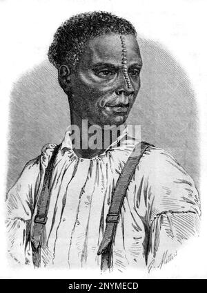 Portrait de Malbar ou Malabar Man, un groupe ethnique d'origine tamoule sud-indienne à Saint Paul la Reunion Island. Gravure vintage ou Illustration1862 Banque D'Images