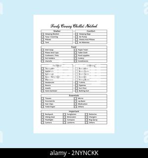 Camping familial liste de contrôle intérieur KDP. Modèle de planificateur de camping familial extérieur et de suivi des vacances. Bloc-notes intérieur KDP. Vacances en famille camping et Illustration de Vecteur