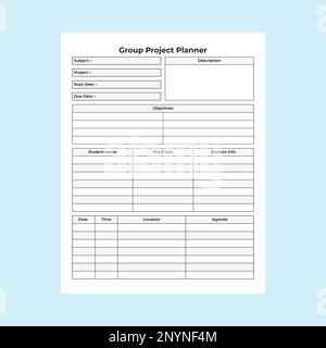 Journal de projet de groupe KDP Interior. Suivi de projet d'étude scolaire et modèle de bloc-notes d'information de l'étudiant. Journal intérieur KDP. Mesure du projet de groupe Illustration de Vecteur