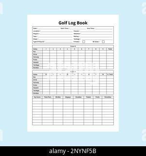 Note de golf carnet intérieur KDP. Modèle de registre quotidien d'informations de golf et de score de jeu. Tourillon intérieur KDP. Enregistreur d'informations sur le terrain de golf an Illustration de Vecteur