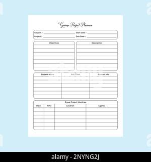 Livre de bord de projet de groupe KDP Interior. Modèle de suivi de projet de groupe scolaire et de vérificateur d'informations sur les élèves. Tourillon intérieur KDP. Projet d'étude planne Illustration de Vecteur