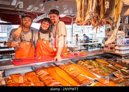 Marché de poissons, Bergen, Norvège. Banque D'Images