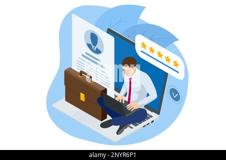 CV isométrique, embauche et recrutement, bannière, présentation. Entretien d'emploi, application de données personnelles de l'agence de recrutement, reprise de l'identité. CV Illustration de Vecteur