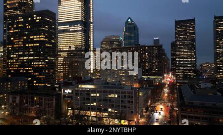 Ville de Philadelphie la nuit - vue aérienne Banque D'Images