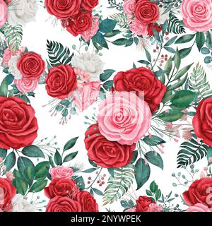 Motif répété sans couture fleurs fleuries dessinées à la main Banque D'Images