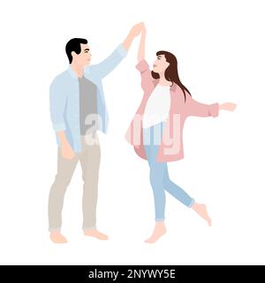 Couple heureux dansant sur fond blanc. Illustration vectorielle Banque D'Images