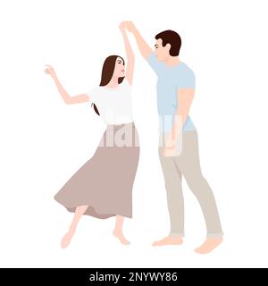 Couple heureux dansant sur fond blanc. Illustration vectorielle Banque D'Images