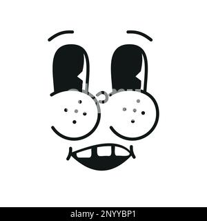 Ensemble de 30s personnages de mascotte de dessin animé rétro visages drôles. 50s, 60s vieux yeux d'animation et éléments de bouche. Modèle de sourires de bande dessinée vintage. Caricatures wi Illustration de Vecteur