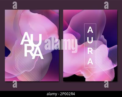 Vectorisation de fumée abstraite minimale ou effet aura fond, carte, couverture de livre ou modèle d'affiche en rose, bleu et violet. Illustration de Vecteur