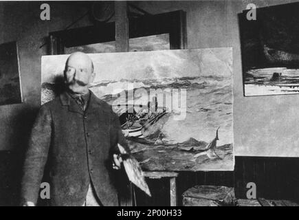 1899 : le peintre américain WINSLOW HOMER ( 1836 - 1910 ) peint la célèbre toile LE RUISSEAU DU GOLFE ( - CORRENTE DEL GOLFO - aujourd'hui au Metropolitan Art Museum of Art , New York ) - ARTS VISUELS - ARTE - portrait - ritratto - bachigi - moustache - tavolozza - pittore - Studio --- Archivio GBB Banque D'Images